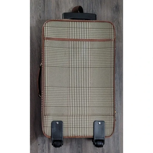 Vintage Polo Ralph Lauren Leather Trim Brown Plaid Carry-On 22 Luggage